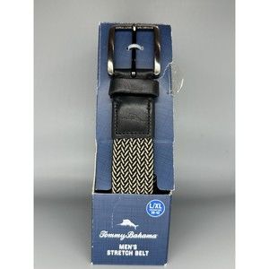 Tommy Bahama Stretch Men's Braided Woven Belt L/XL 38-42 NEW IN BOX Black/Khaki